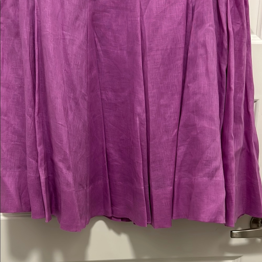 Ralph Lauren Purple A-Line Pleated Skirt Size 14 100% Linen Lined Side Zip NWT! - Picture 3 of 11